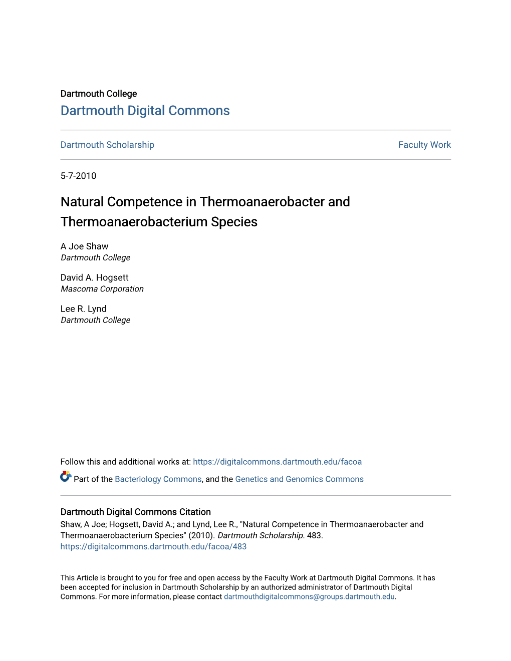 Natural Competence in Thermoanaerobacter and Thermoanaerobacterium Species