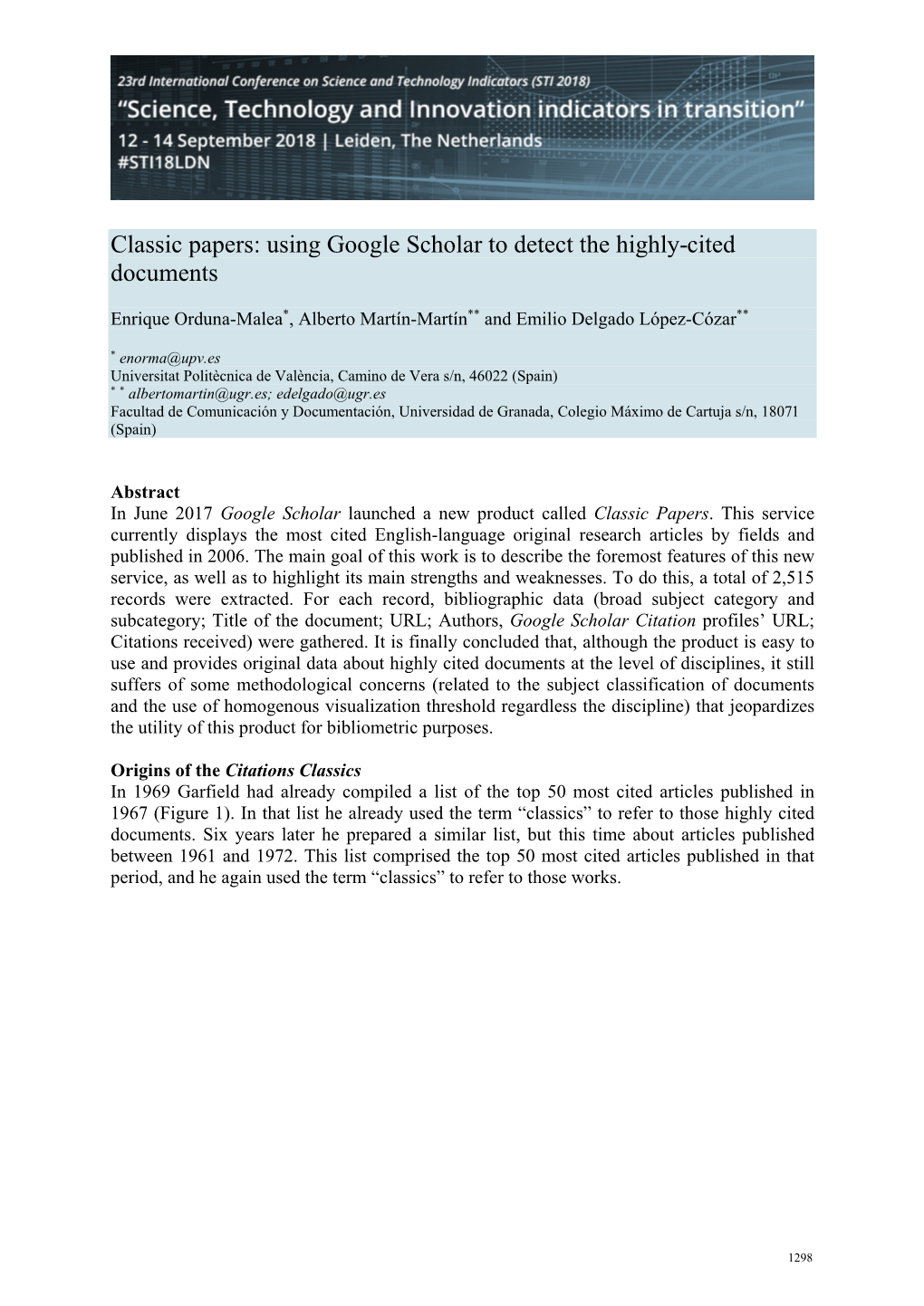 Classic Papers: Using Google Scholar to Detect the Highly-Cited Documents