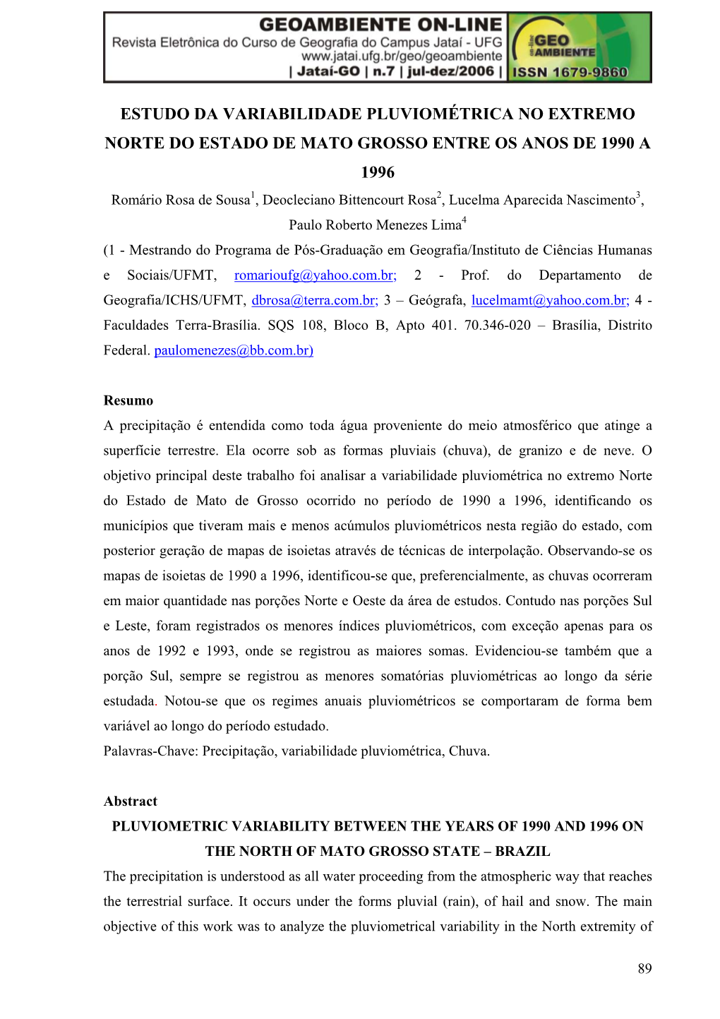 Estudo Da Variabilidade Pluviométrica No Extremo