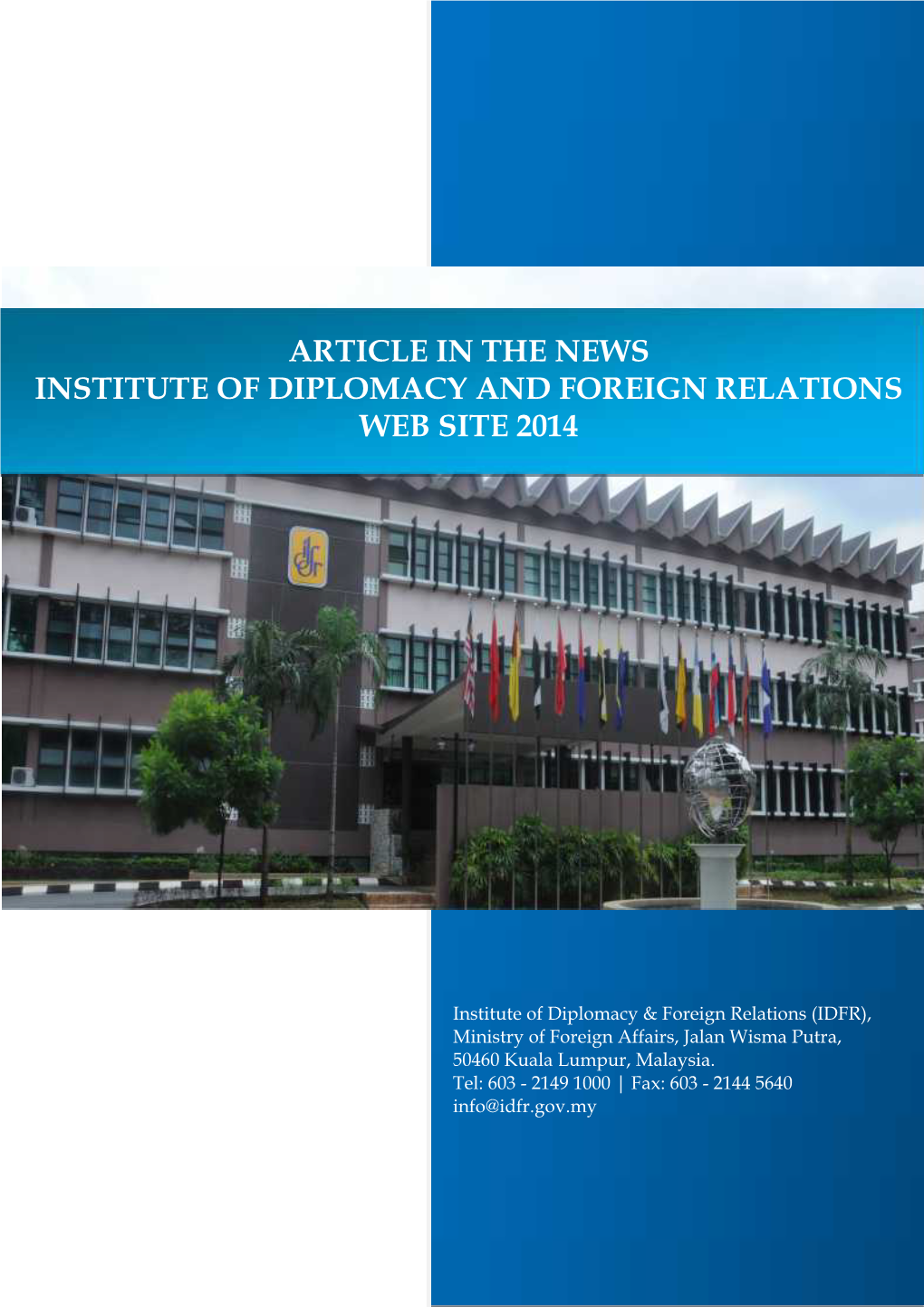 Article in the News Institute of Diplomacy and Foreign Relations (Idfr) Web Site 2014