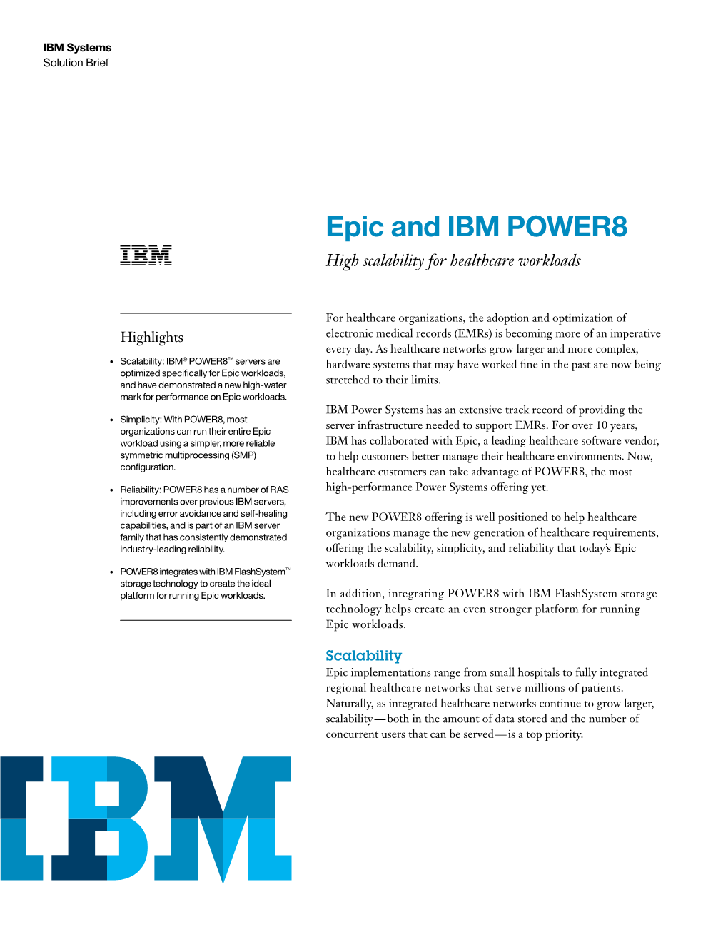Epic and IBM POWER8 High Scalability for Healthcare Workloads