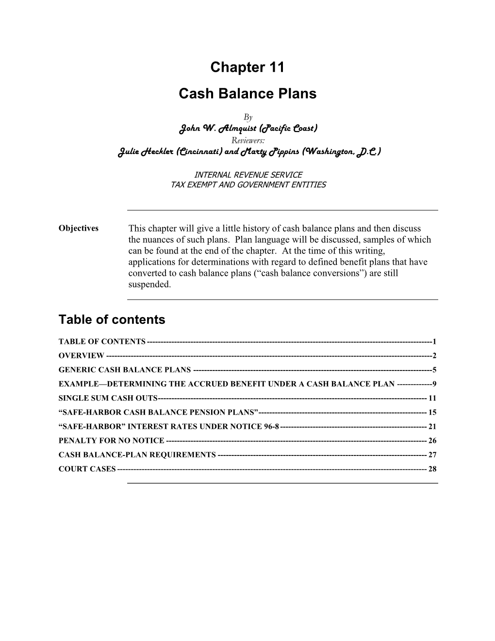 Chapter 11 Cash Balance Plans