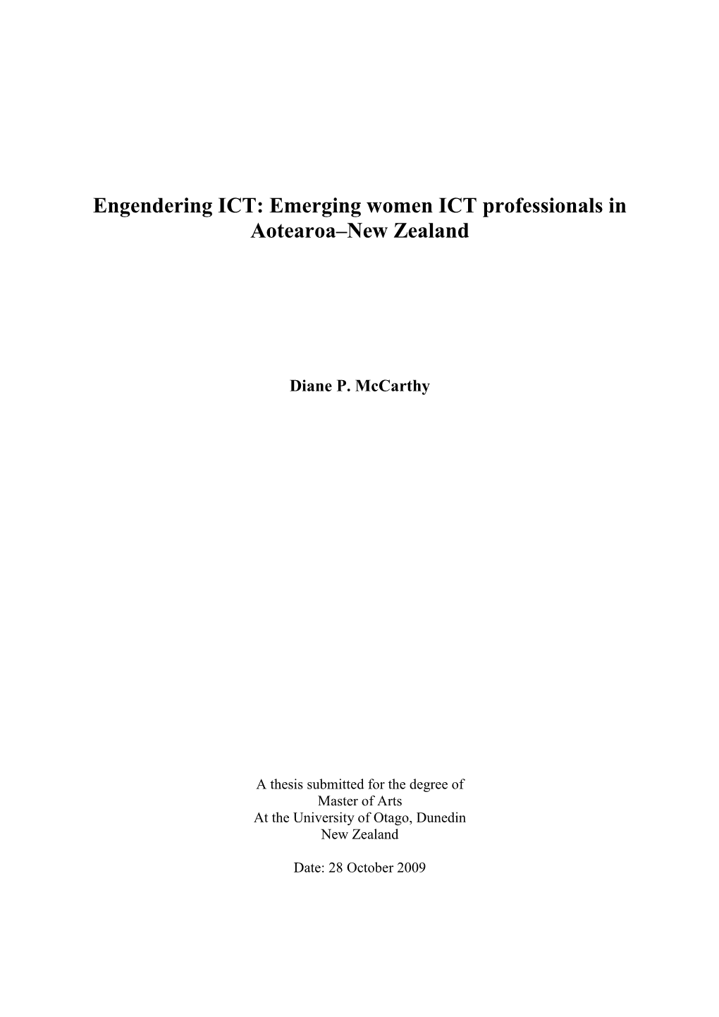 Engendering ICT: Emerging Women ICT Professionals in Aotearoa–New Zealand