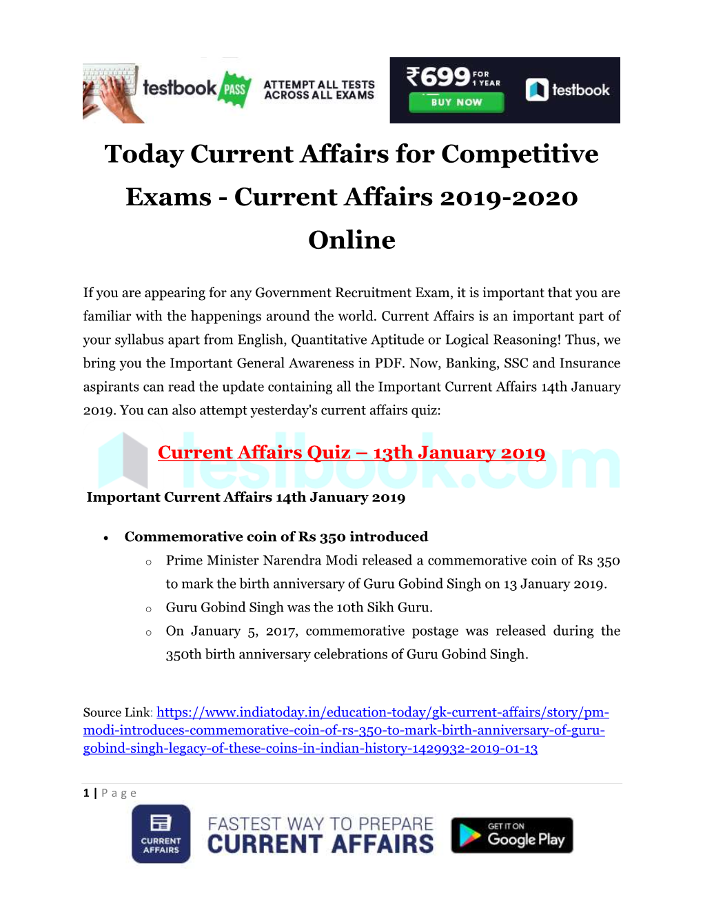 Today Current Affairs for Competitive Exams - Current Affairs 2019-2020 Online
