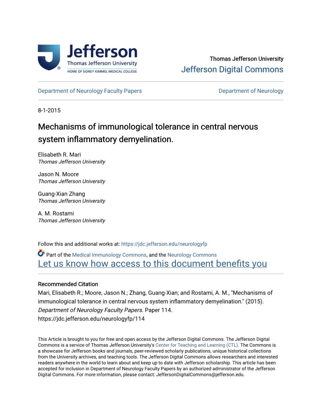 Mechanisms of Immunological Tolerance in Central Nervous System Inflammatory Demyelination