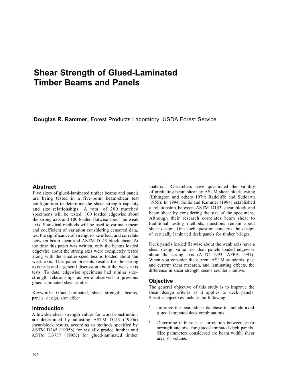 Shear Strength of Glued-Laminated Timber Beams and Panels