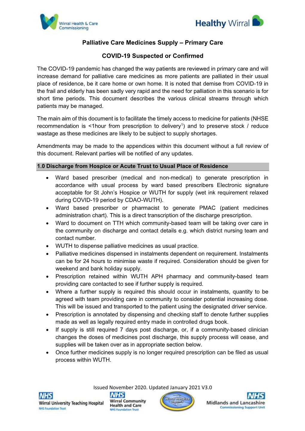 Palliative Care Medicines Supply – Primary Care COVID-19 Suspected