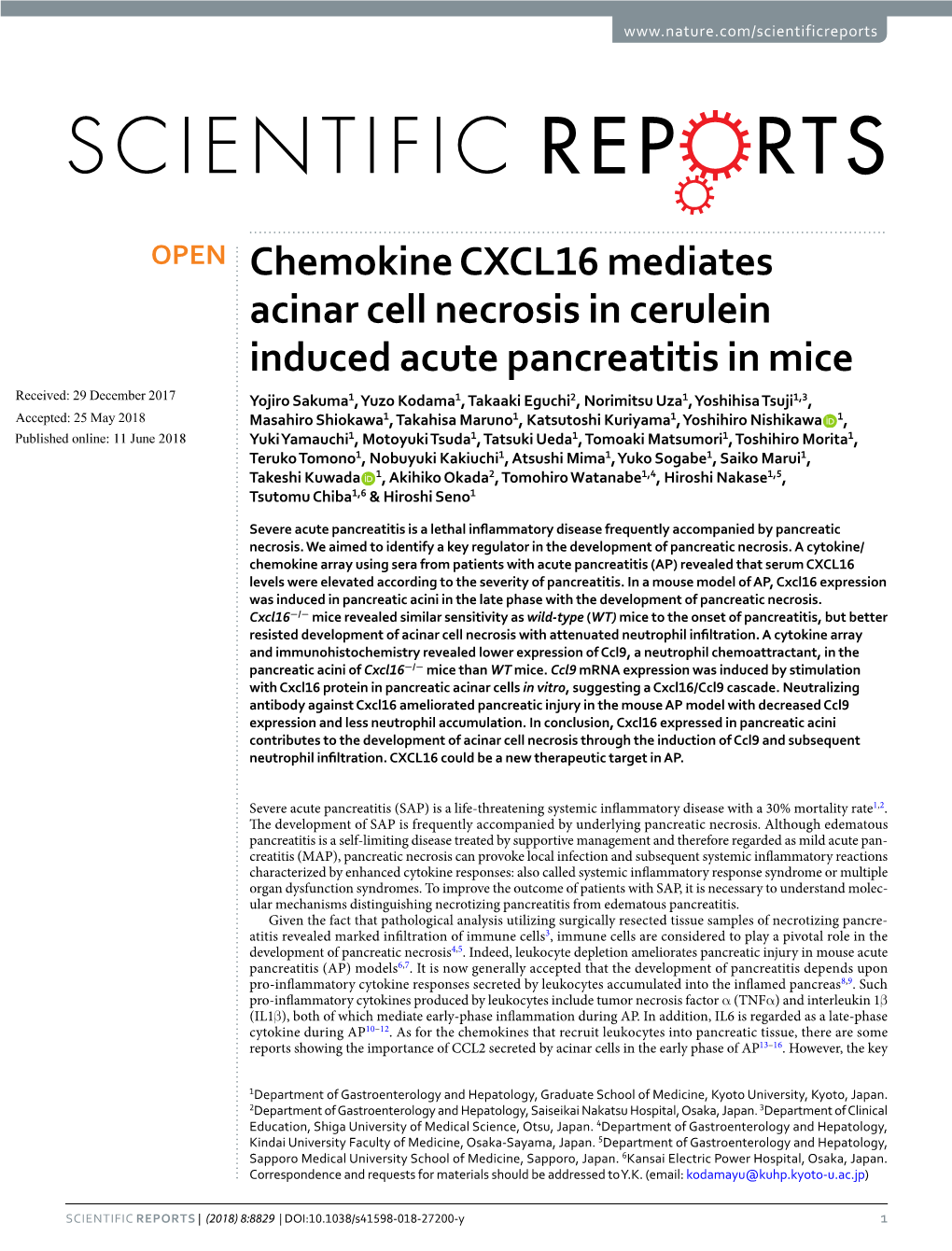 Chemokine CXCL16 Mediates Acinar Cell Necrosis in Cerulein Induced