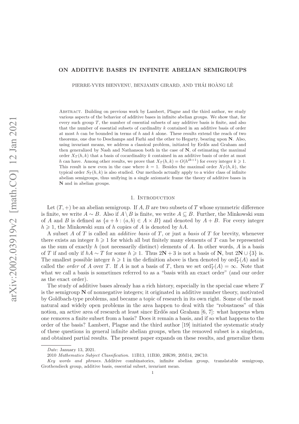 On Additive Bases in Infinite Abelian Semigroups 3