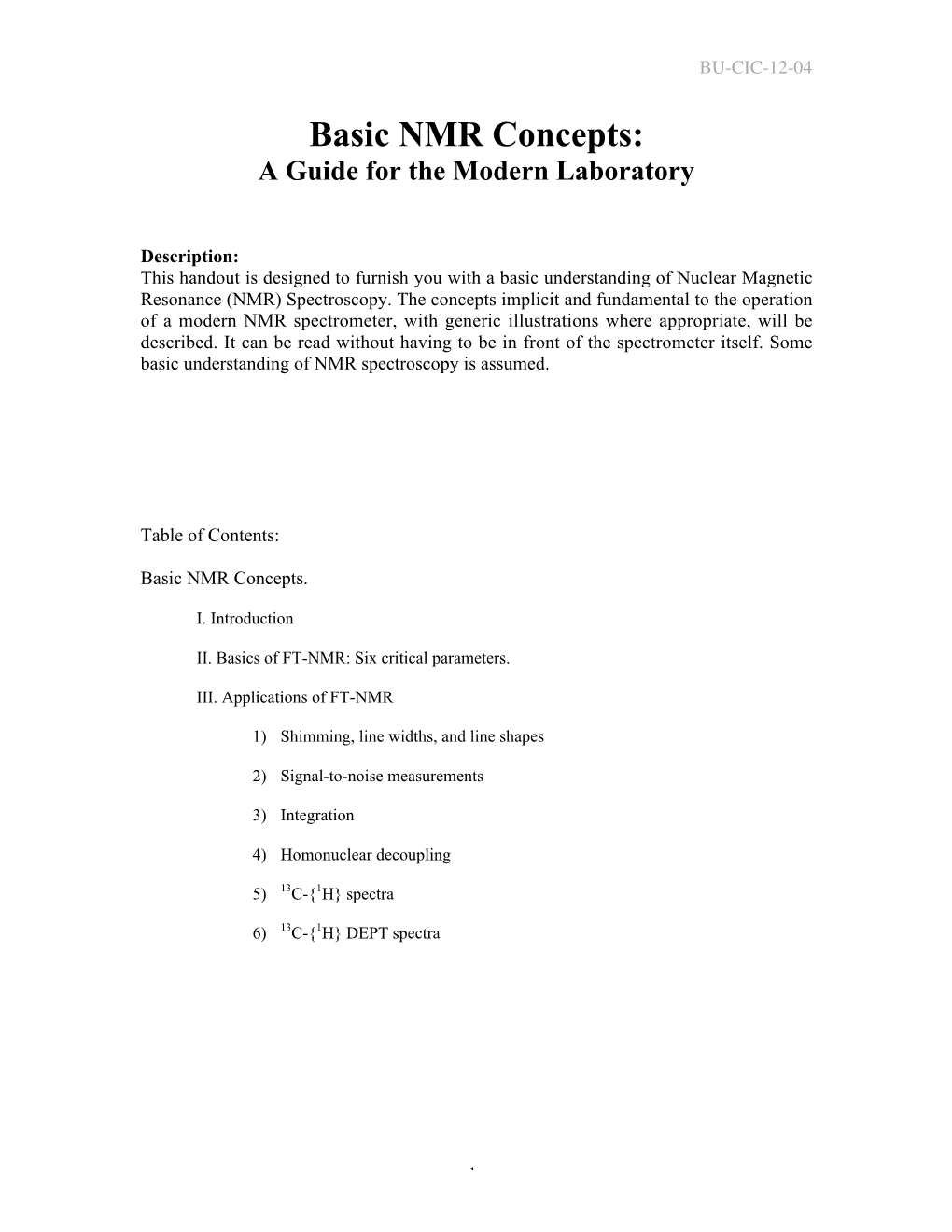 Basic NMR Concepts: a Guide for the Modern Laboratory