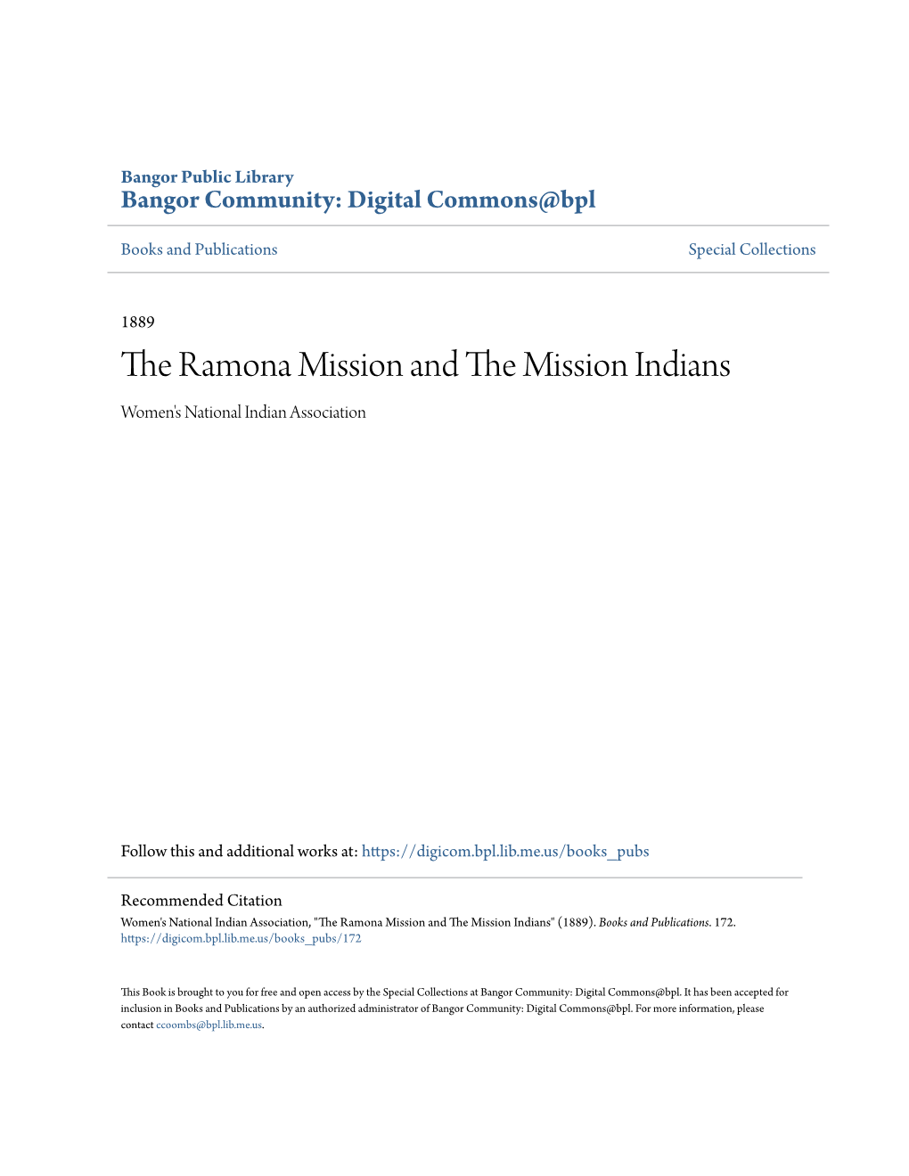 The Ramona Mission and the Mission Indians