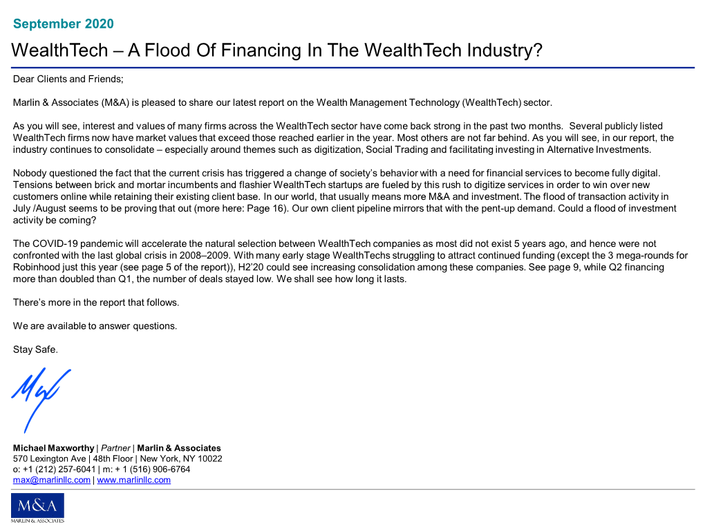 A Flood of Financing in the Wealthtech Industry?