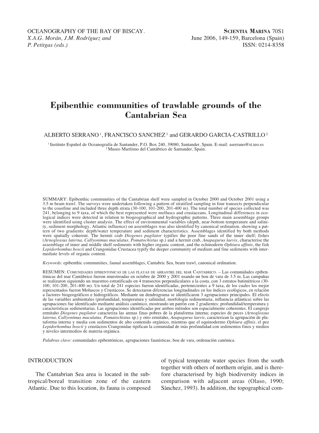 Epibenthic Communities of Trawlable Grounds of the Cantabrian Sea