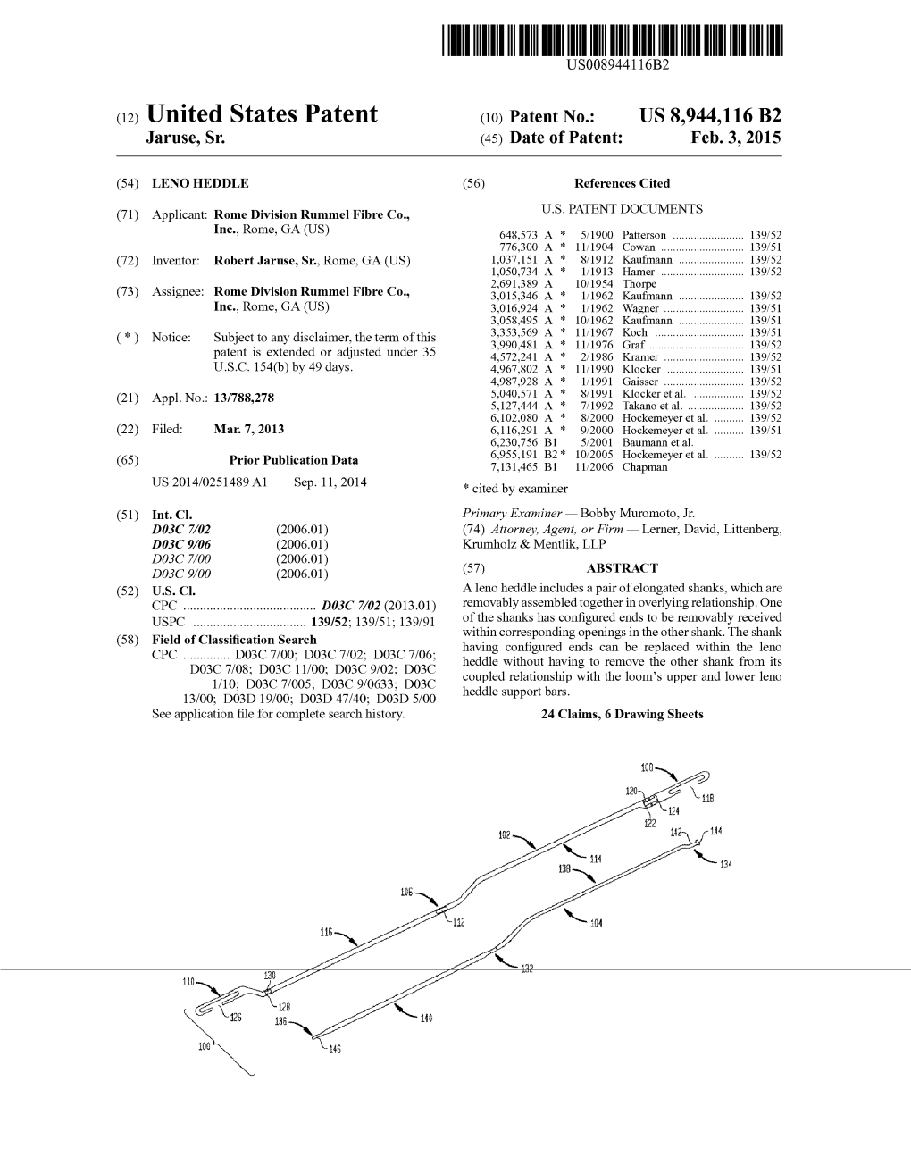 (12) United States Patent (16) Patent No.; US 8,944,116 B2 Jaruse, Sr