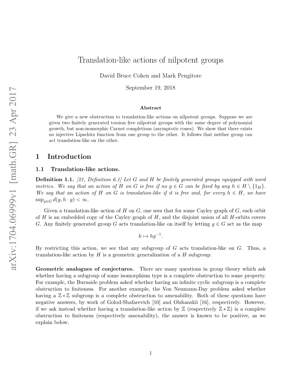 Translation-Like Actions of Nilpotent Groups