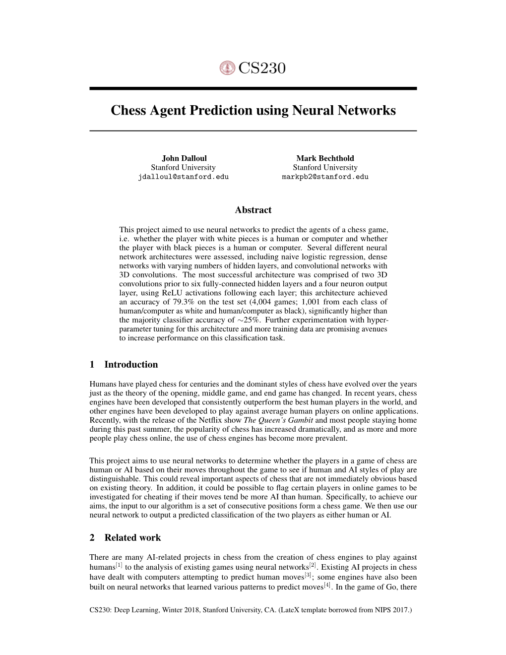 Chess Agent Prediction Using Neural Networks