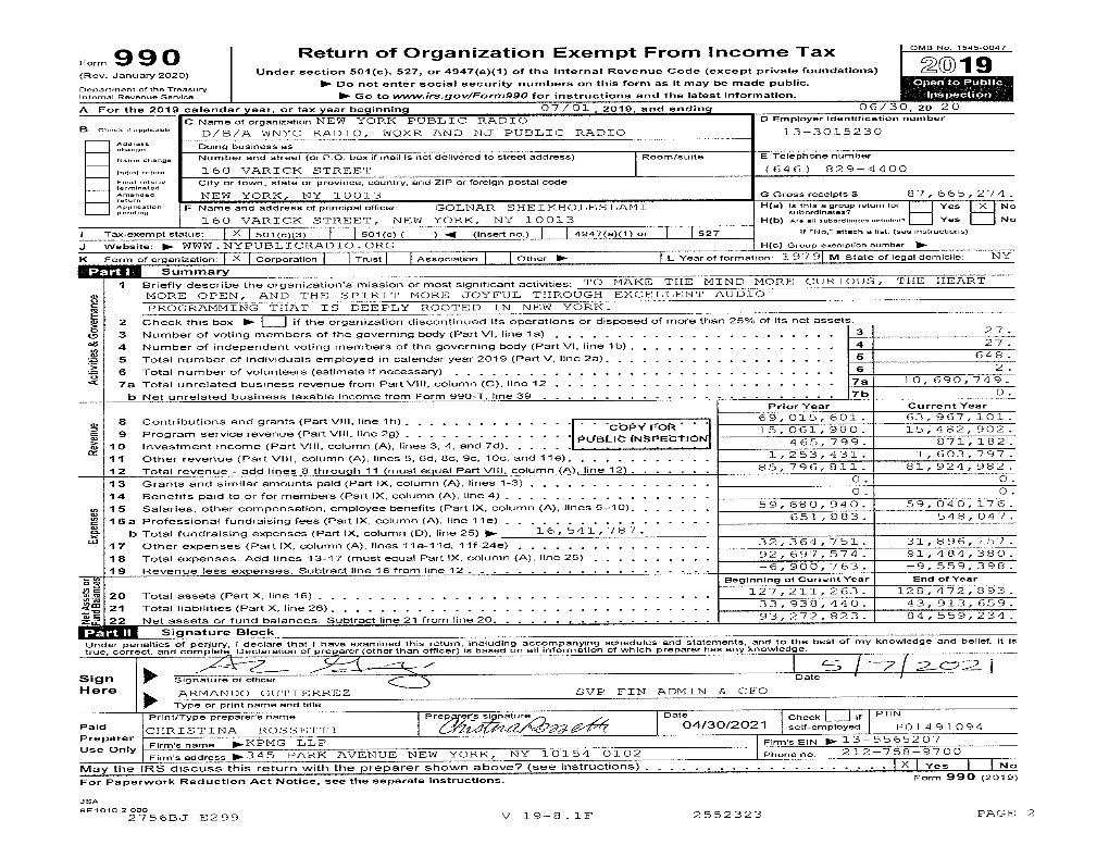 FY20 Form 990 Public Inspect