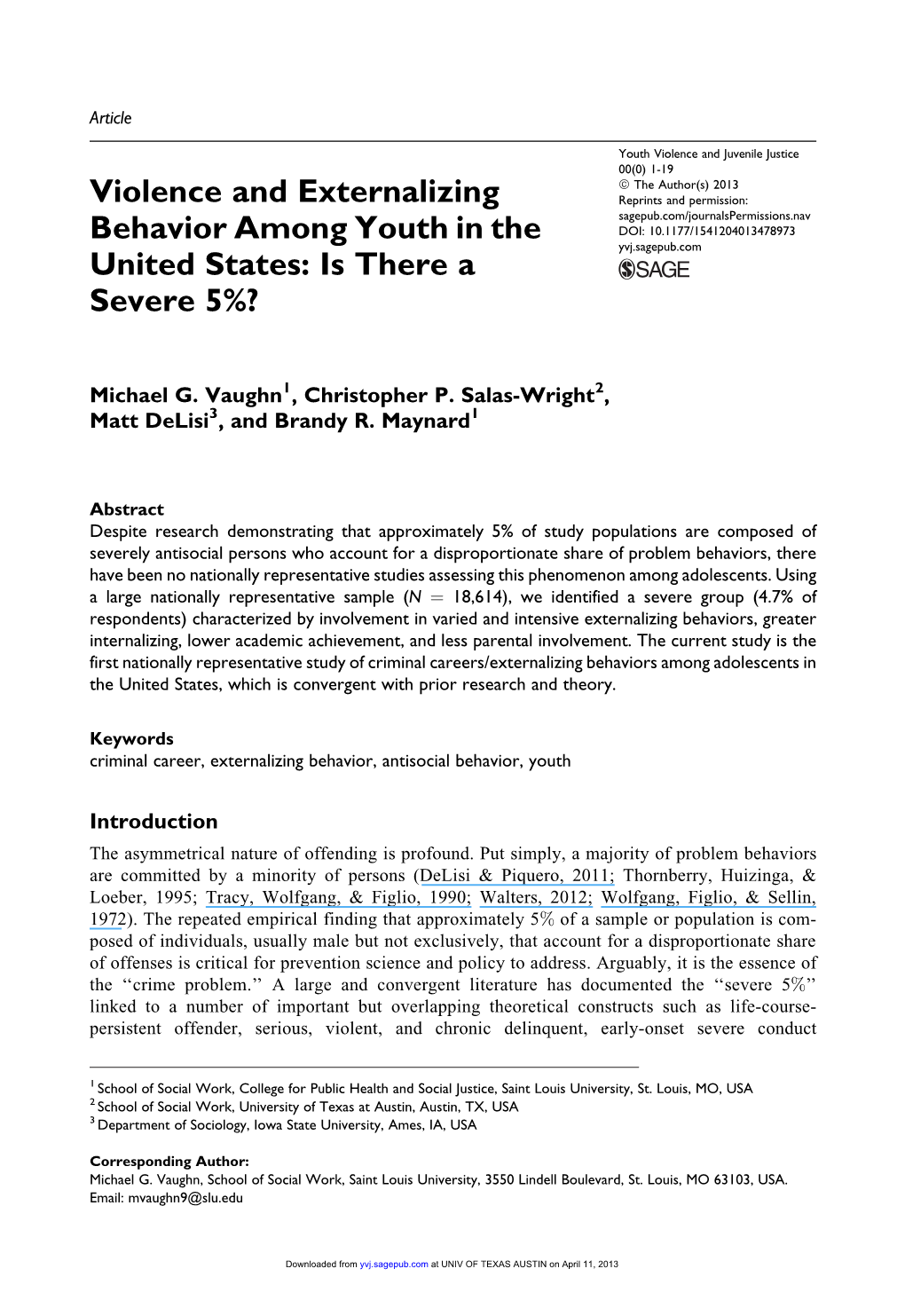 Violence and Externalizing Behavior Among Youth In