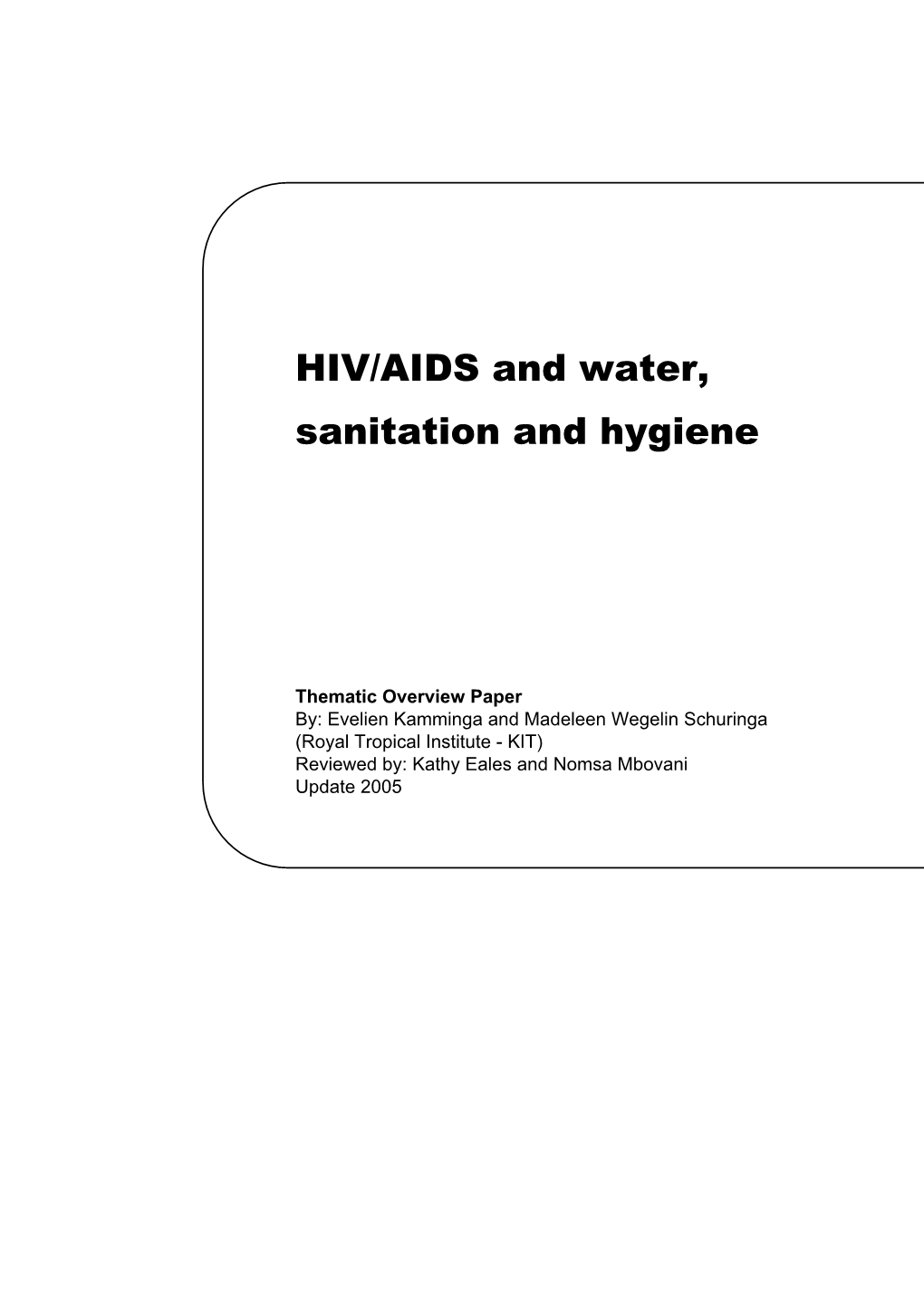 HIV/AIDS and Water, Sanitation and Hygiene
