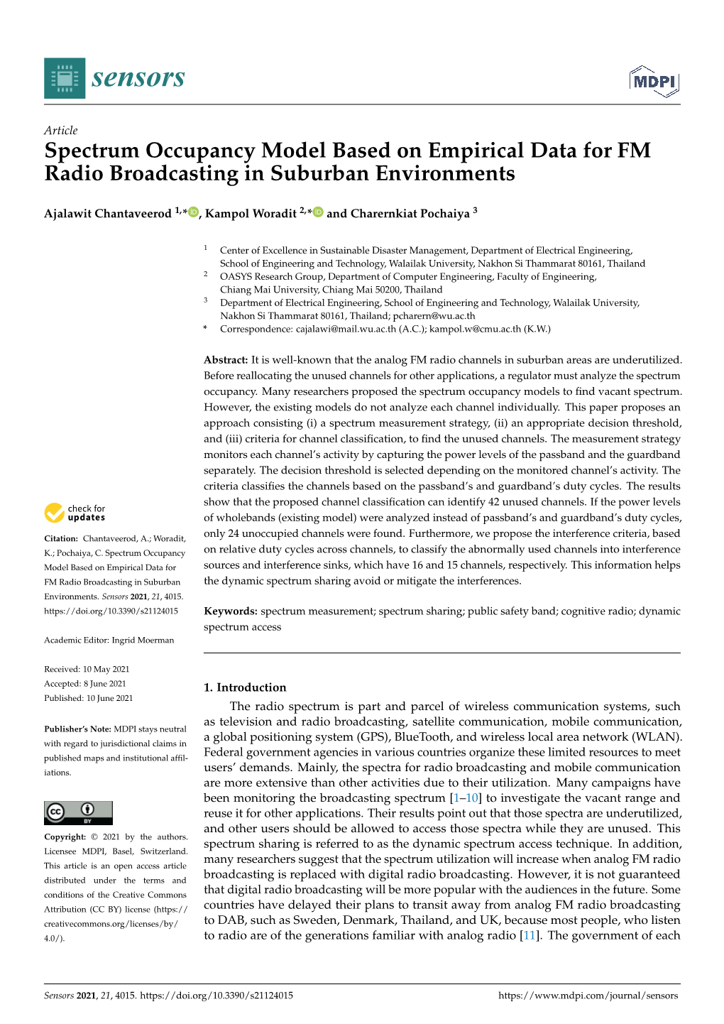 Spectrum Occupancy Model Based on Empirical Data for FM Radio Broadcasting in Suburban Environments