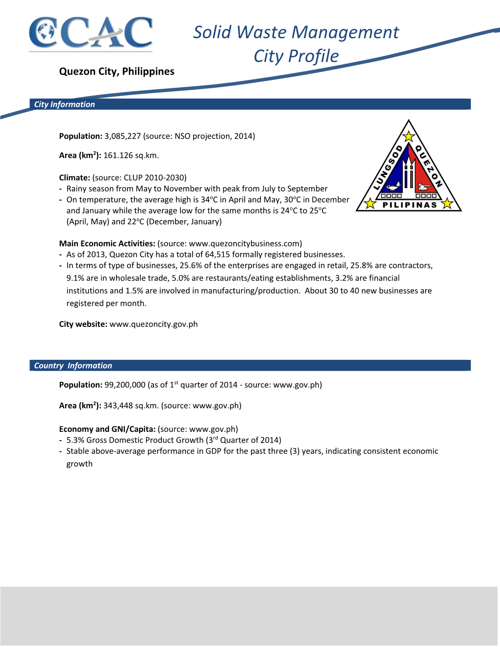 Solid Waste Management City Profile Quezon City, Philippines