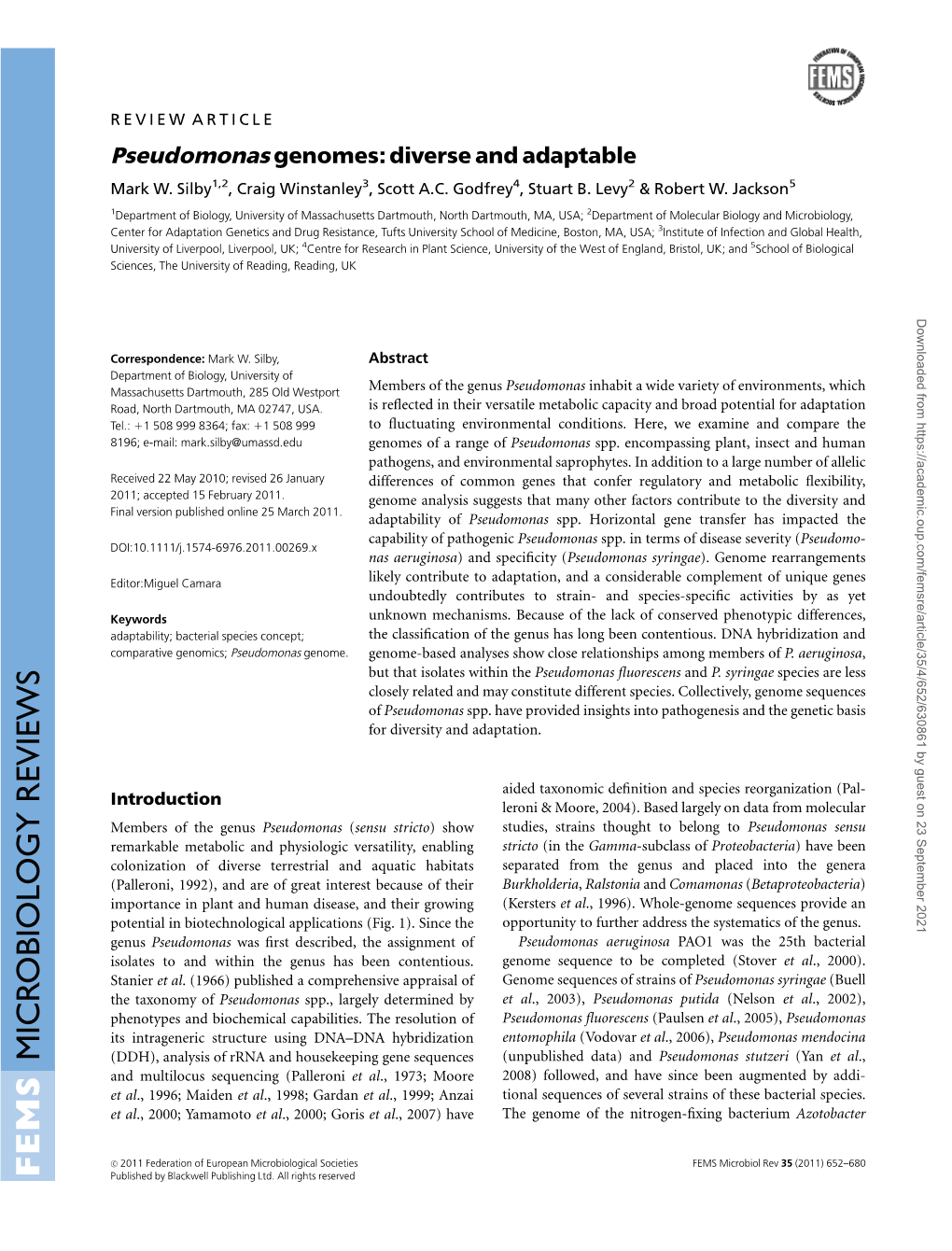 Pseudomonas Genomes: Diverse and Adaptable Mark W