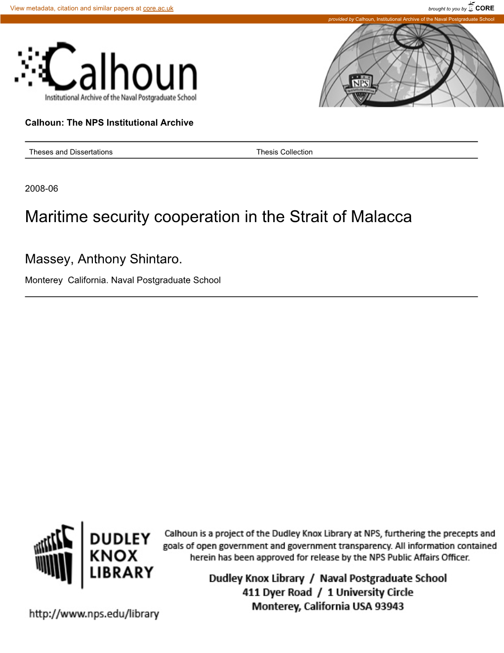 Maritime Security Cooperation in the Strait of Malacca