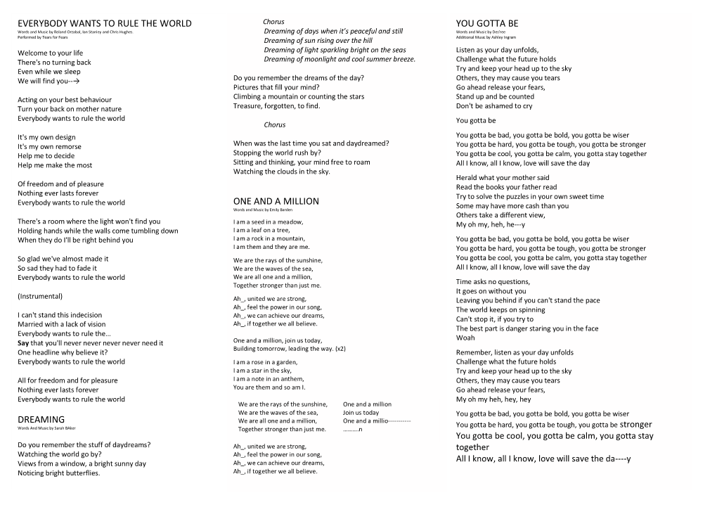 Lyrics Sheet 2