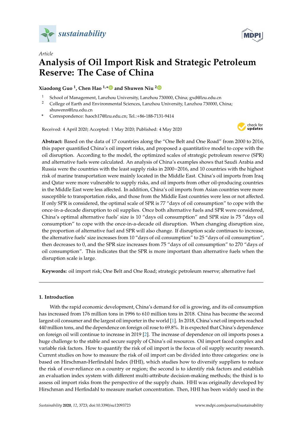 Analysis of Oil Import Risk and Strategic Petroleum Reserve: the Case of China