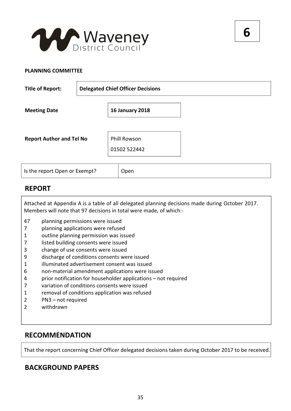 Report Recommendation Background Papers