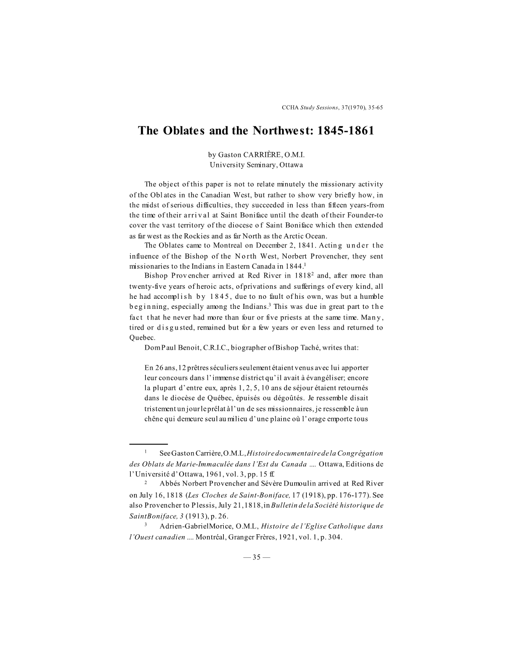 The Oblates and the Northwest: 1845-1861