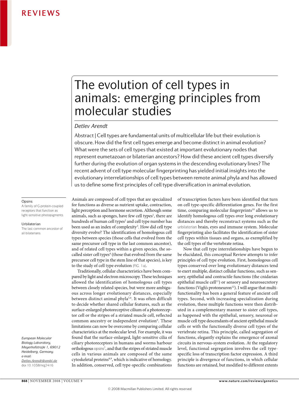 The Evolution of Cell Types in Animals: Emerging Principles from Molecular Studies