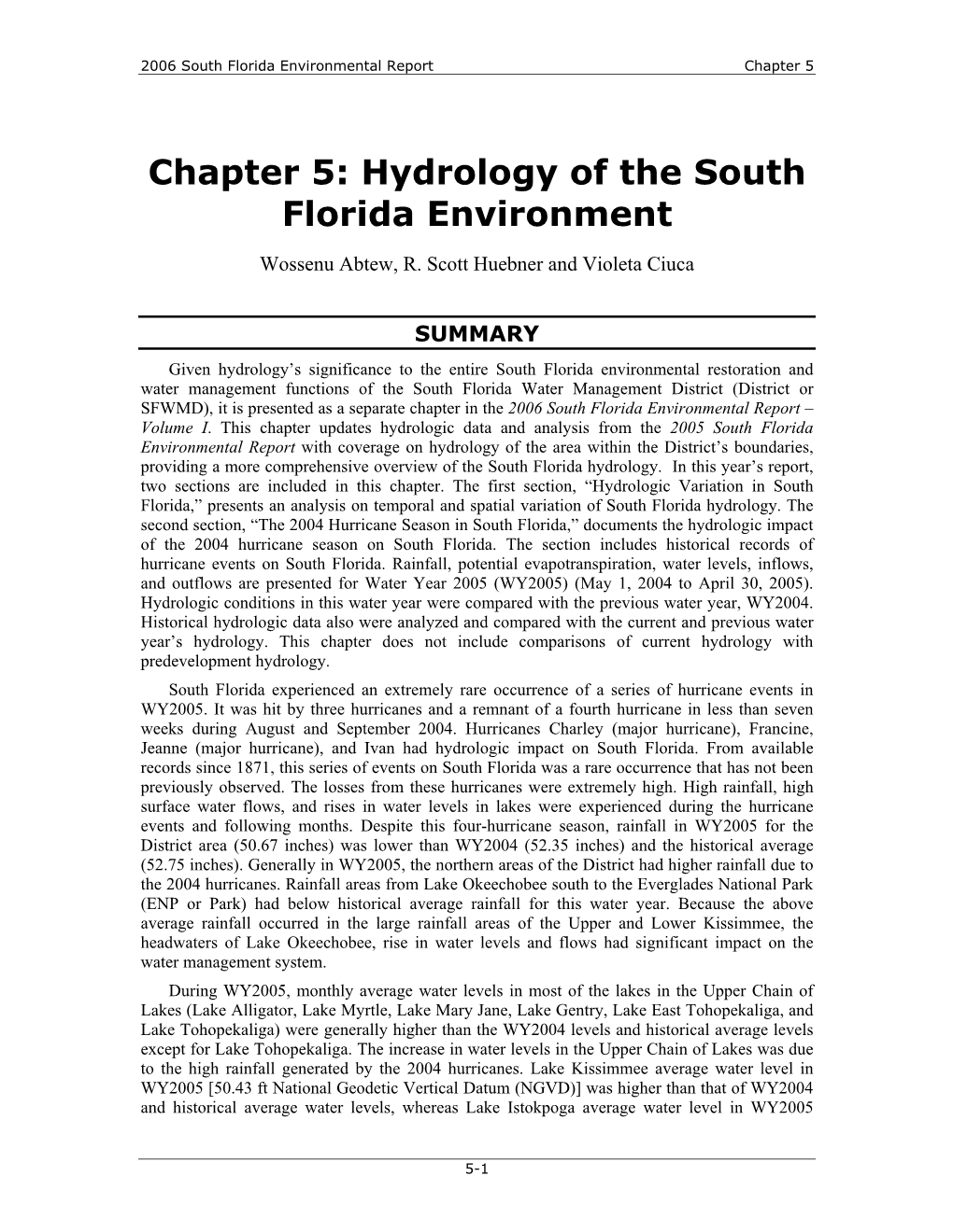 Chapter 5: Hydrology of the South Florida Environment