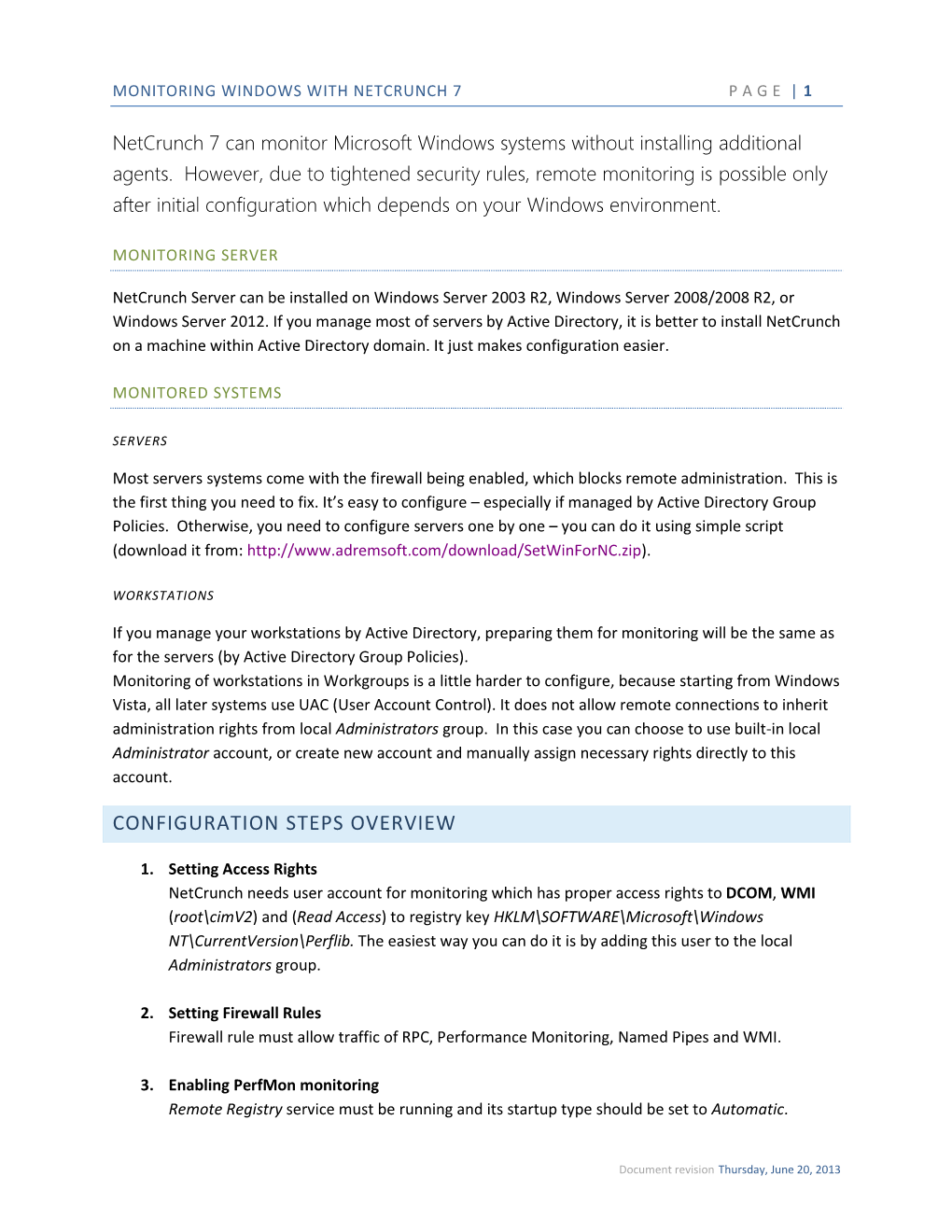 Monitoring Windows with Netcrunch 7 Page | 1