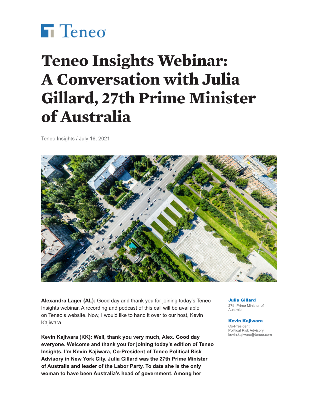 Teneo Insights Webinar: a Conversation with Julia Gillard, 27Th Prime Minister of Australia