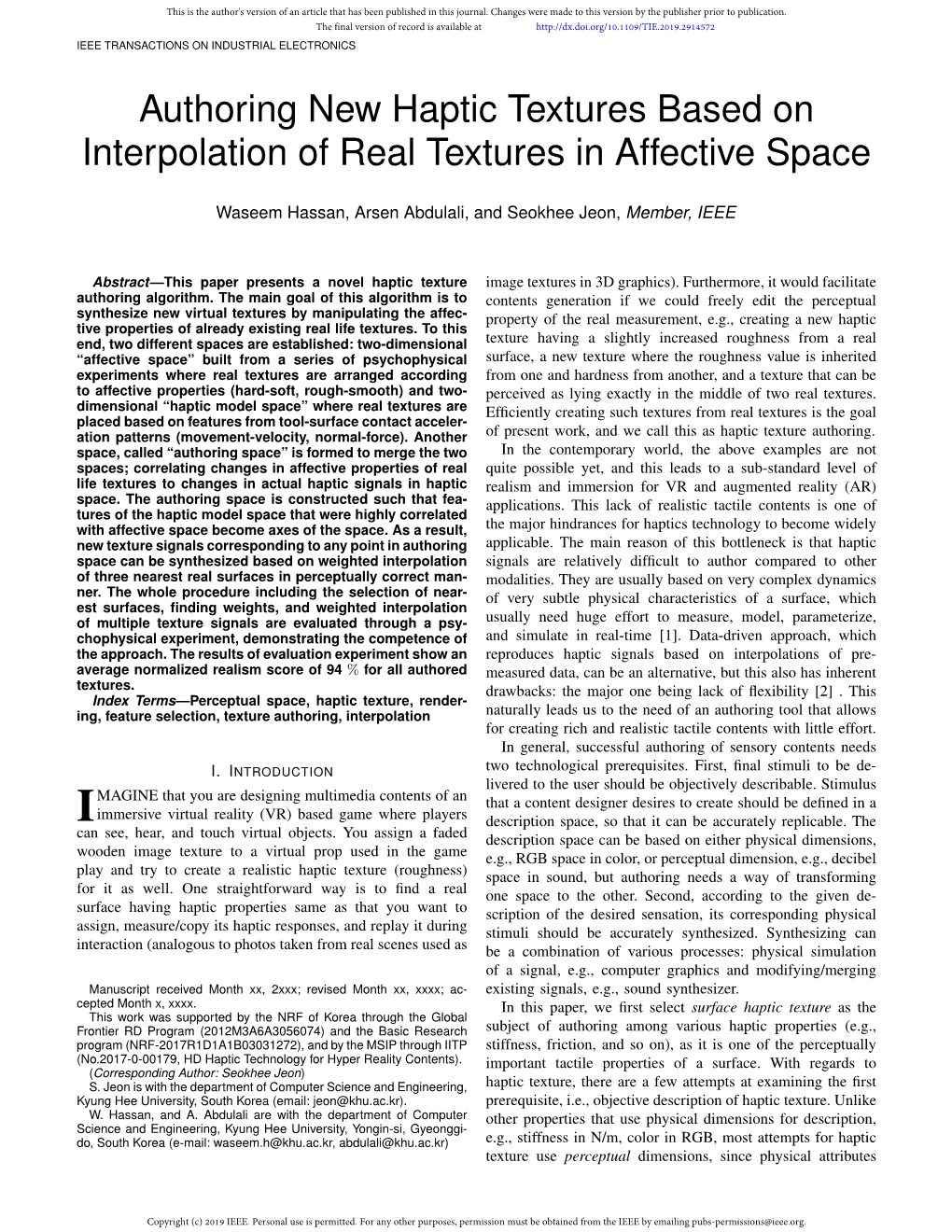 Authoring New Haptic Textures Based on Interpolation of Real Textures in Affective Space