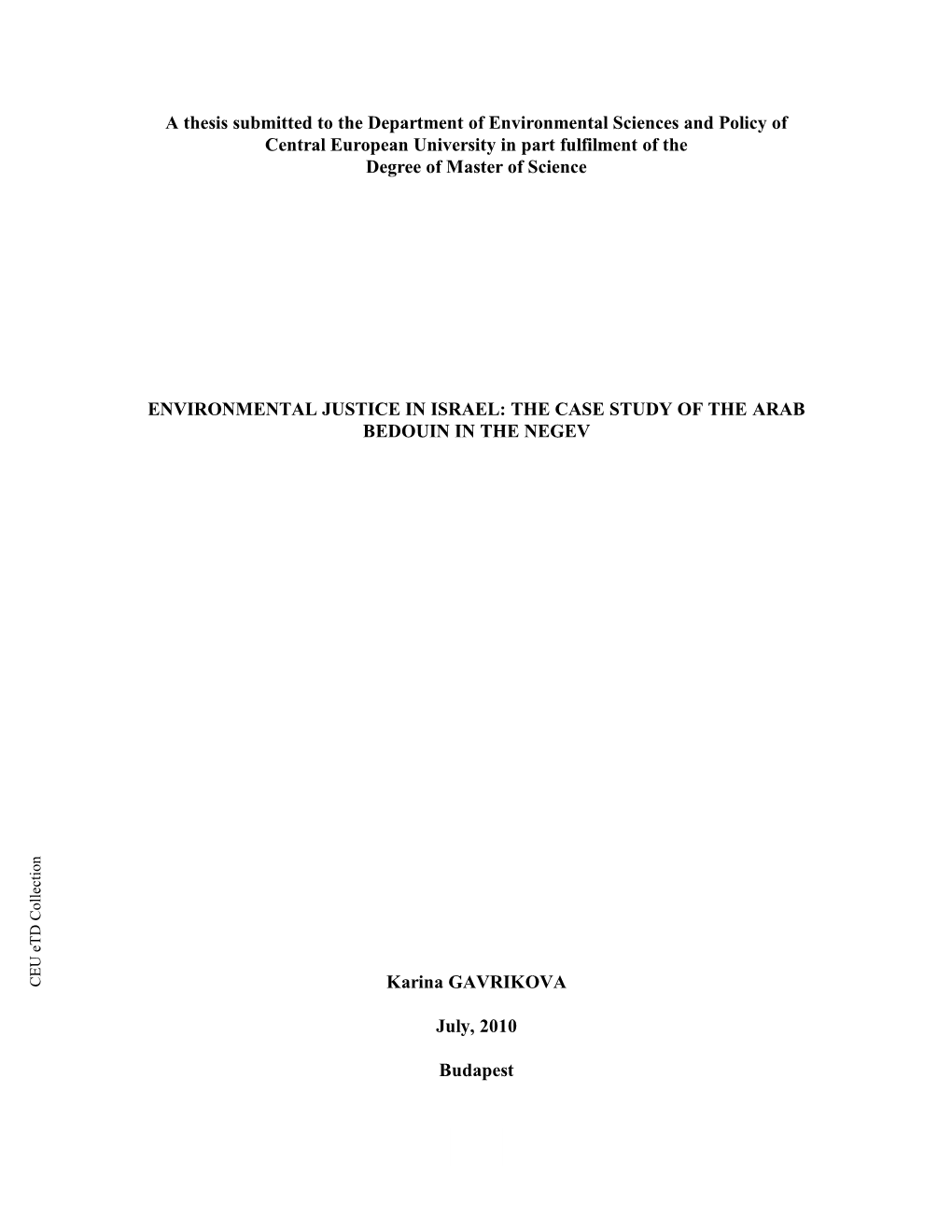 A Thesis Submitted to the Central European University, Department