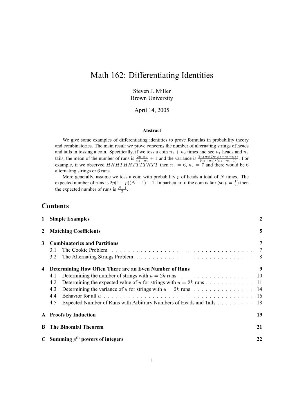 Math 162: Differentiating Identities