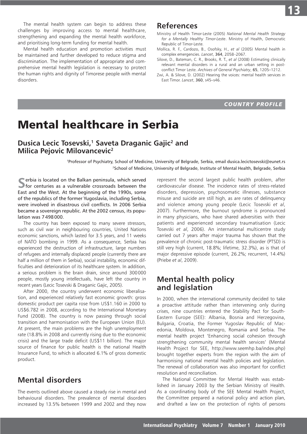 Mental Healthcare in Serbia