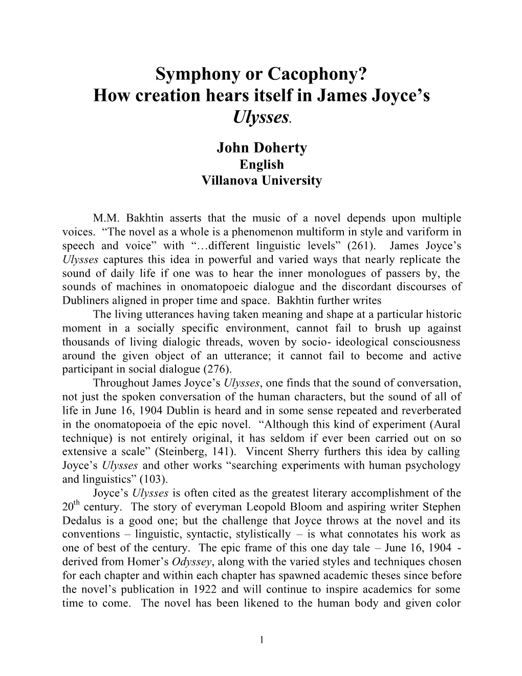 How Creation Hears Itself in James Joyce's Ulysses