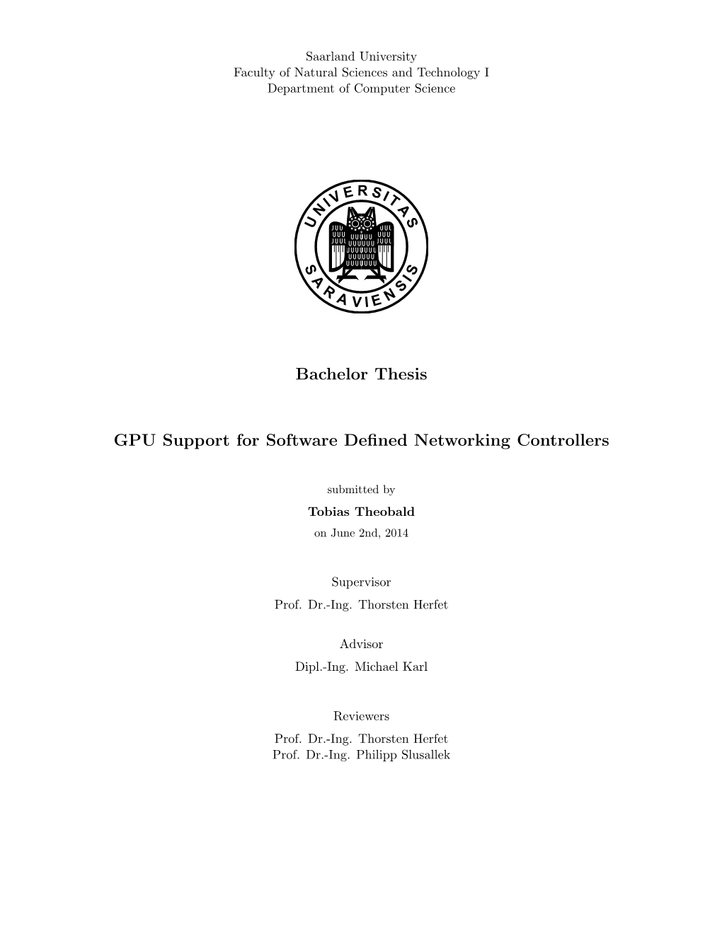 Bachelor Thesis GPU Support for Software Defined Networking