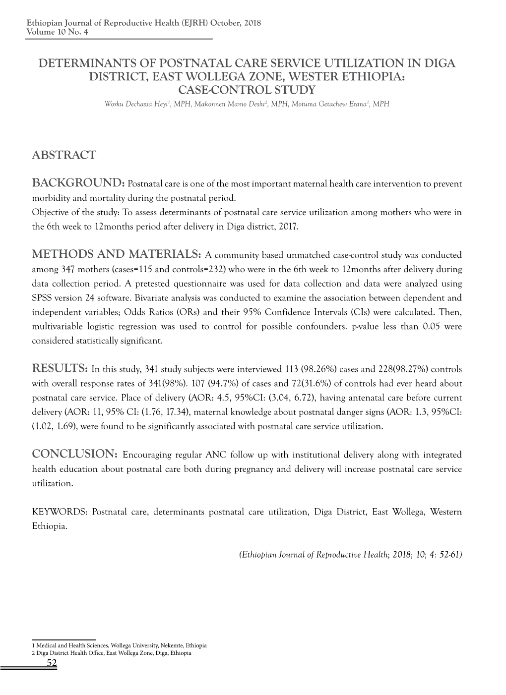 Determinants of Postnatal Care Service Utilization In