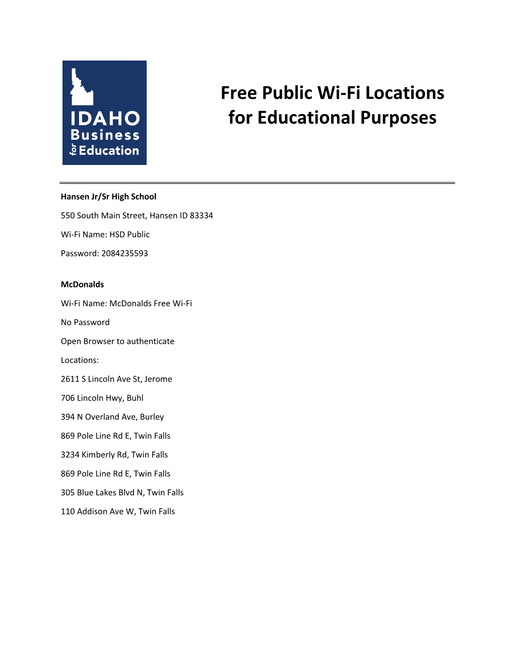 Free Public Wi-Fi Locations for Educational Purposes
