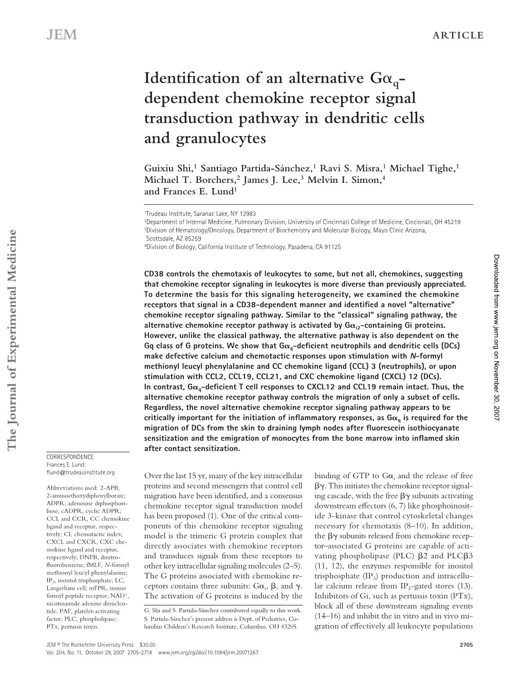 Dependent Chemokine Receptor Signal Transduction Pathway in Dendritic