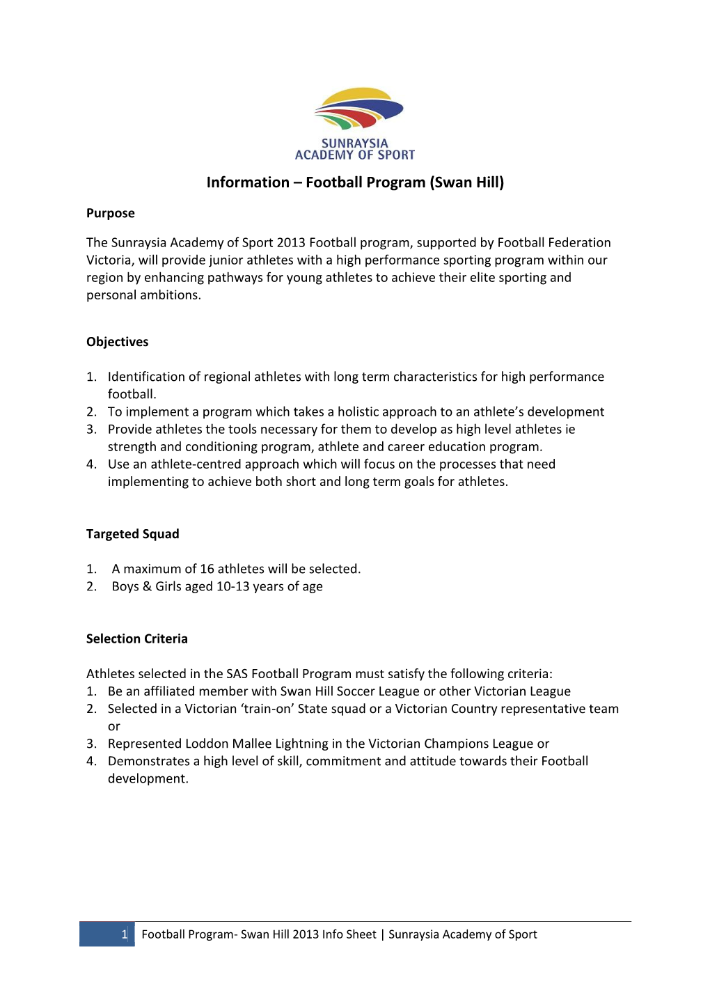 Information – Football Program (Swan Hill)