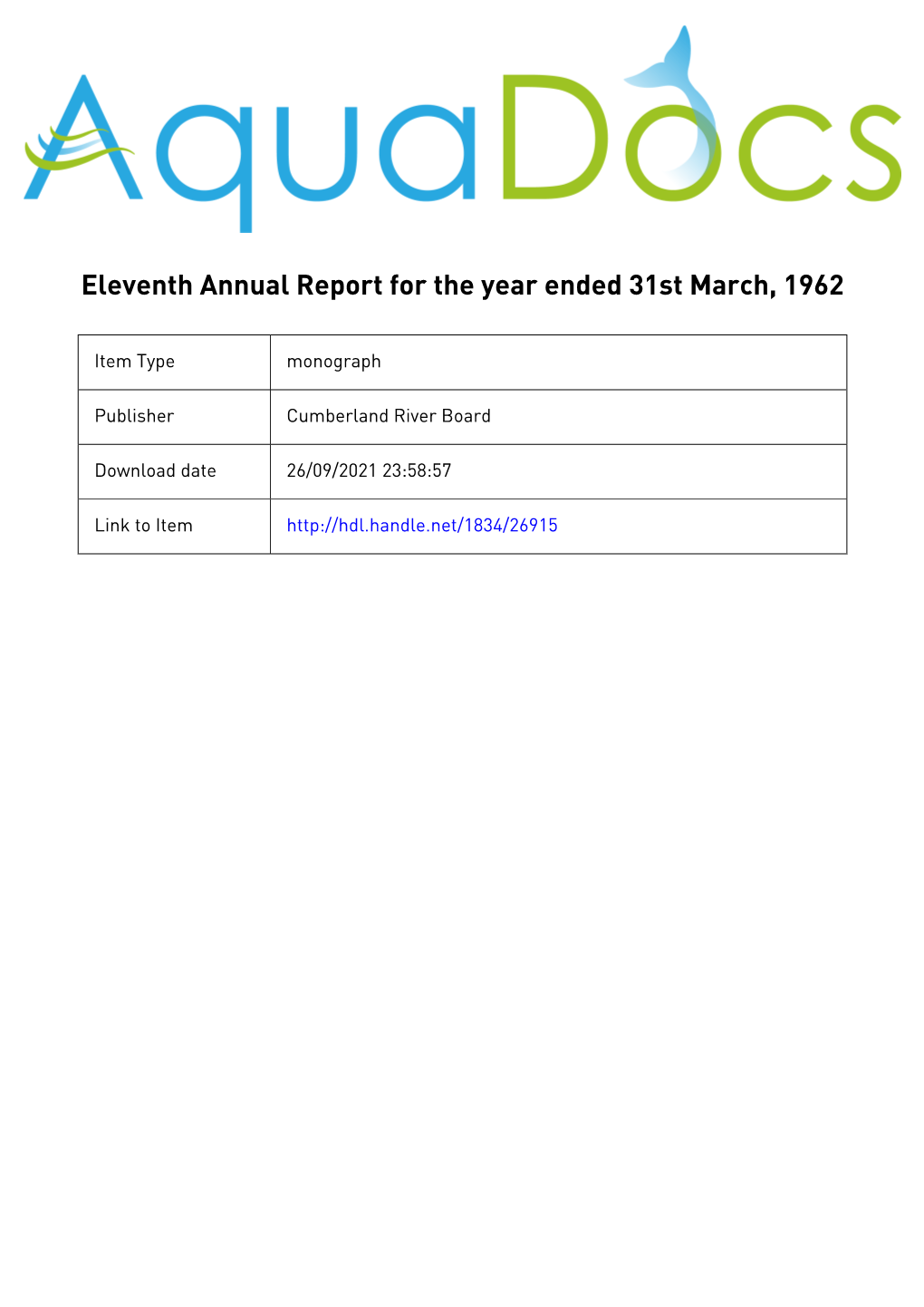 Annual Report for the Year Ended 31St March, 1962