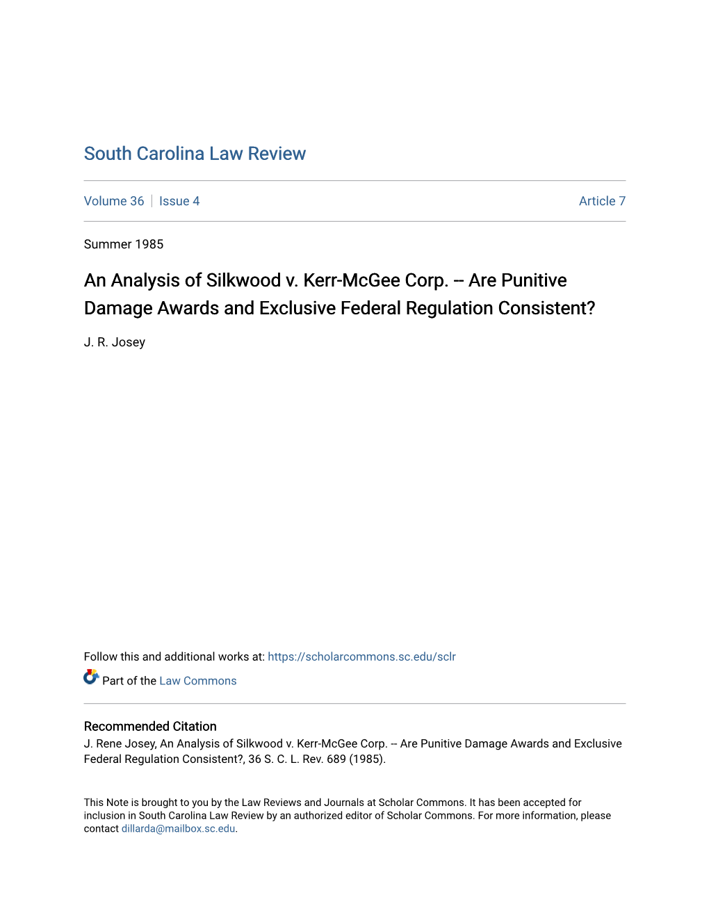 An Analysis of Silkwood V. Kerr-Mcgee Corp