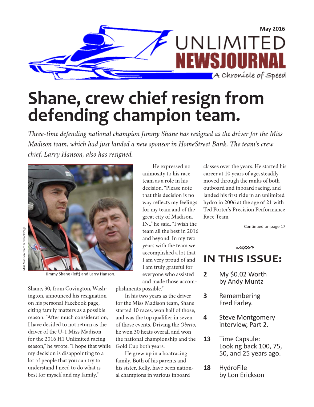 Shane, Crew Chief Resign from Defending Champion Team