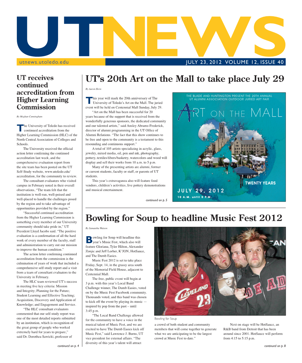 Bowling for Soup to Headline Music Fest 2012 UT's 20Th Art on the Mall