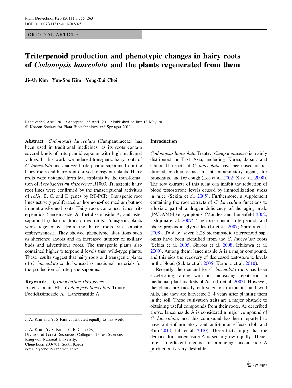 Triterpenoid Production and Phenotypic Changes in Hairy Roots of Codonopsis Lanceolata and the Plants Regenerated from Them